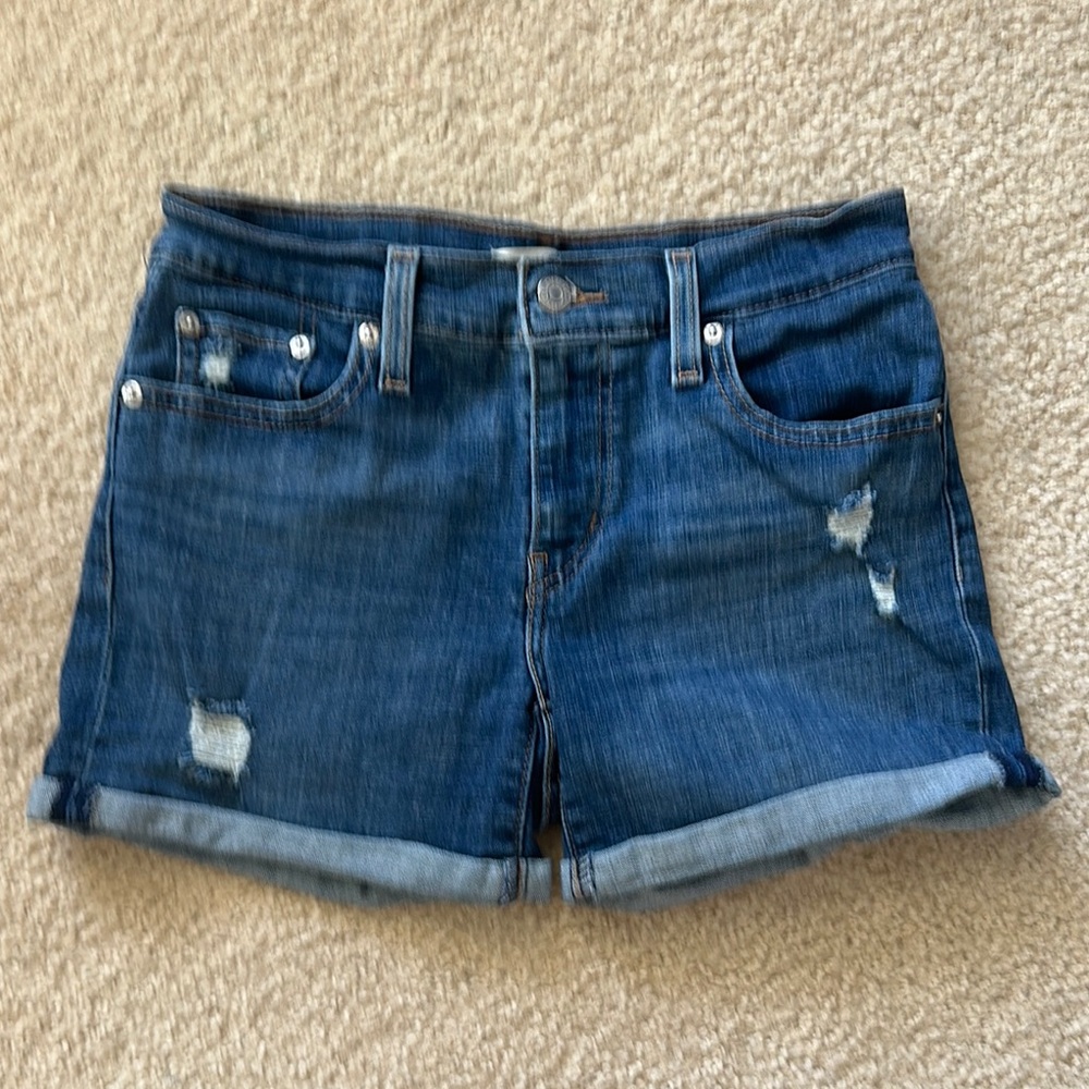 Levi's Blue Jean Shorts with Distressed Cuffed Hem